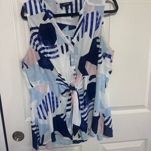 Torrid Abstract Blue and Pink Sleeveless Blouse